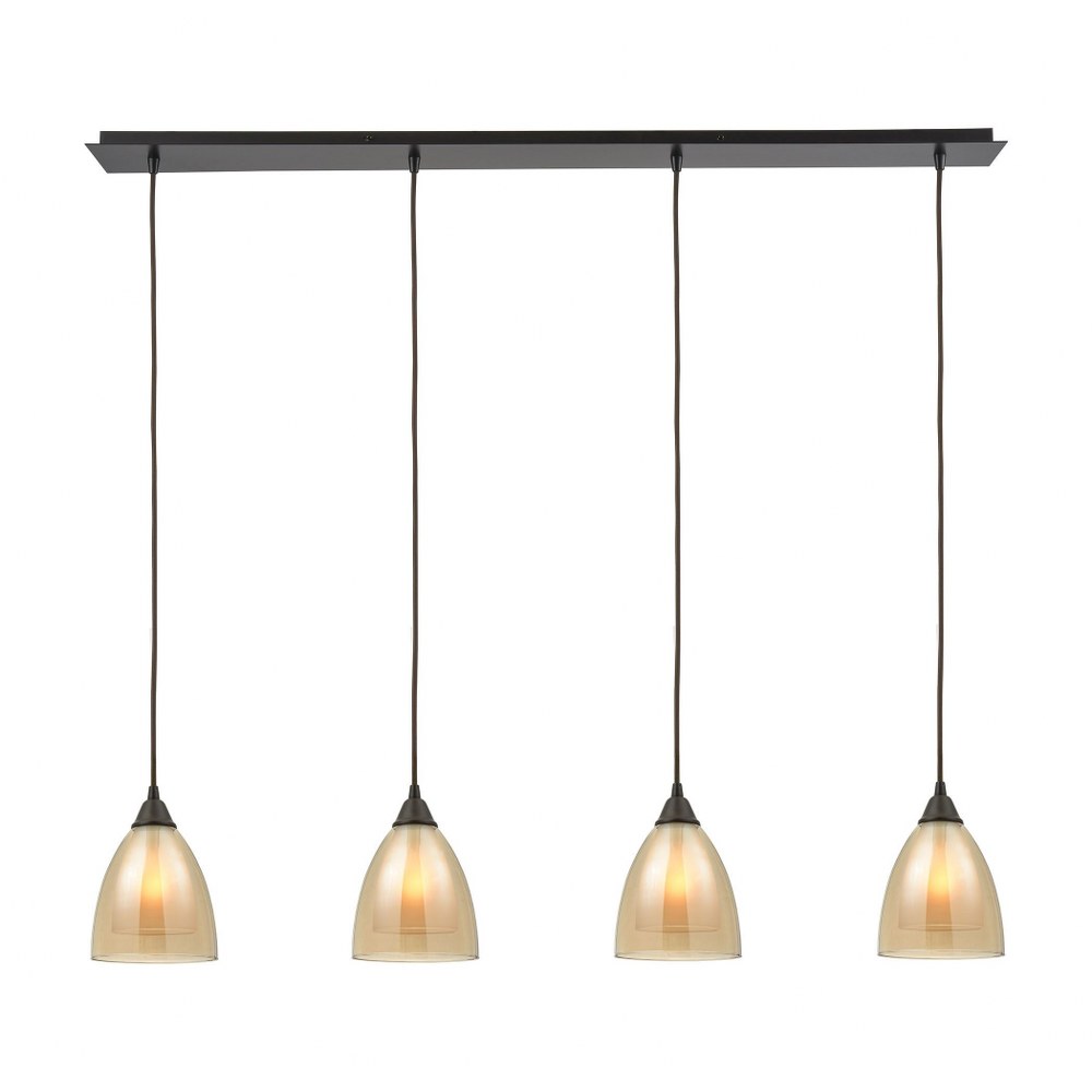 Elk Lighting-10474/4LP-Layers - 4 Light Linear Pendant in Modern/Contemporary Style with Luxe/Glam and Retro inspirations - 9 Inches tall and 6 inches wide   Oil Rubbed Bronze Finish with Amber Teak G