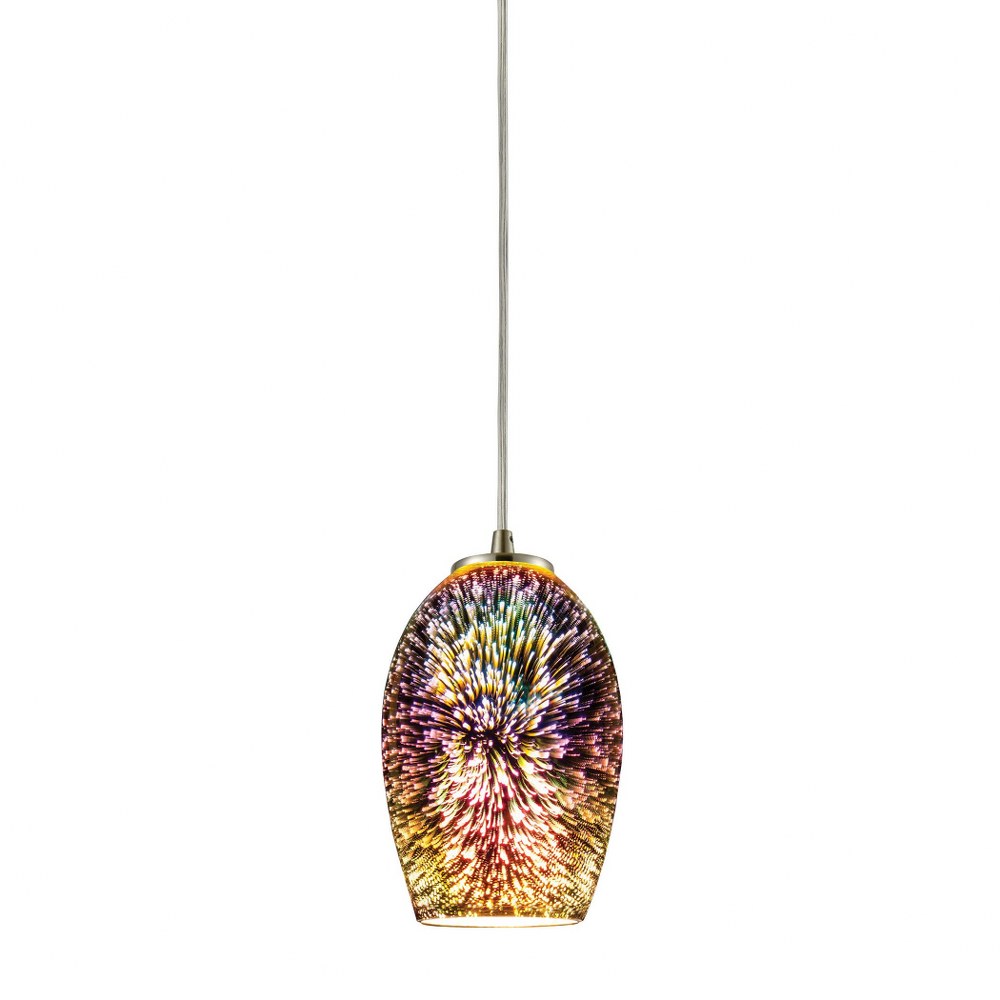 Elk Lighting-10506/1-Illusions - 1 Light Mini Pendant in Modern/Contemporary Style with Boho and Eclectic inspirations - 9 Inches tall and 5 inches wide   Satin Nickel Finish with Irridescent Firework