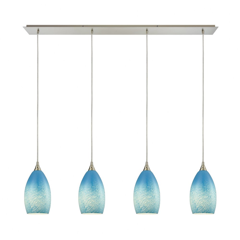 Elk Lighting-10510/4LP-SKY-Earth - 4 Light Linear Pendant in Transitional Style with Coastal/Beach and Eclectic inspirations - 11 Inches tall and 46 inches wide   Satin Nickel Finish with Whispy Cloud