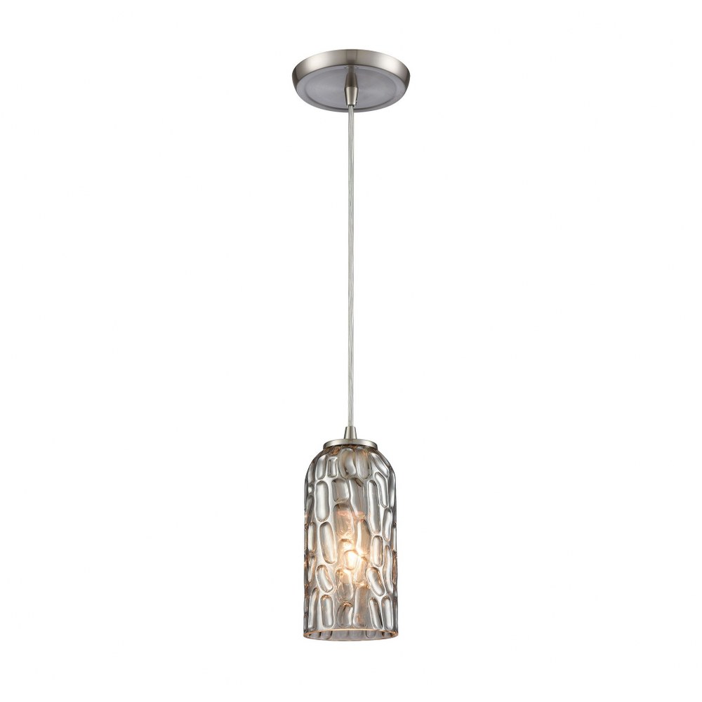 Elk Lighting-10600/1-Ansegar - 1 Light Mini Pendant in Modern/Contemporary Style with Luxe/Glam and Art Deco inspirations - 8 Inches tall and 4 inches wide Smoke  Satin Nickel Finish with Amber-Plated