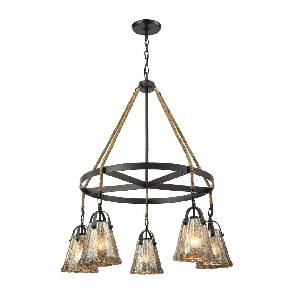 Elk Lighting-10631/5CH-Hand Formed Glass - 5 Light Chandelier in Transitional Style with Southwestern and Modern Farmhouse inspirations - 37 Inches tall and 33 inches wide   Oil Rubbed Bronze Finish w