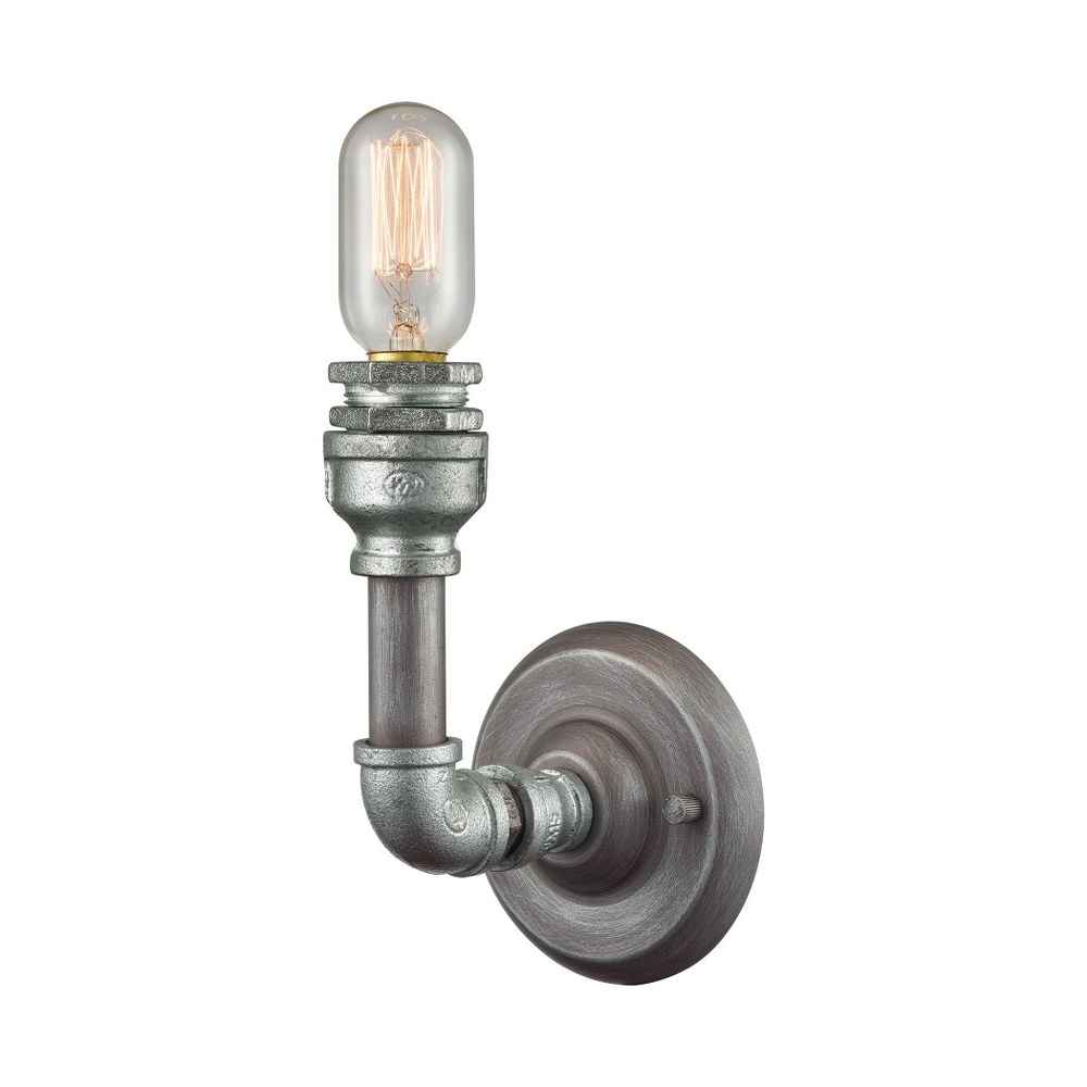 Elk Lighting-10682/1-Cast Iron Pipe - 1 Light Bath Vanity in Modern/Contemporary Style with Urban and Modern Farmhouse inspirations - 8 Inches tall and 5 inches wide   Weathered Zinc/Zinc Plating Fini