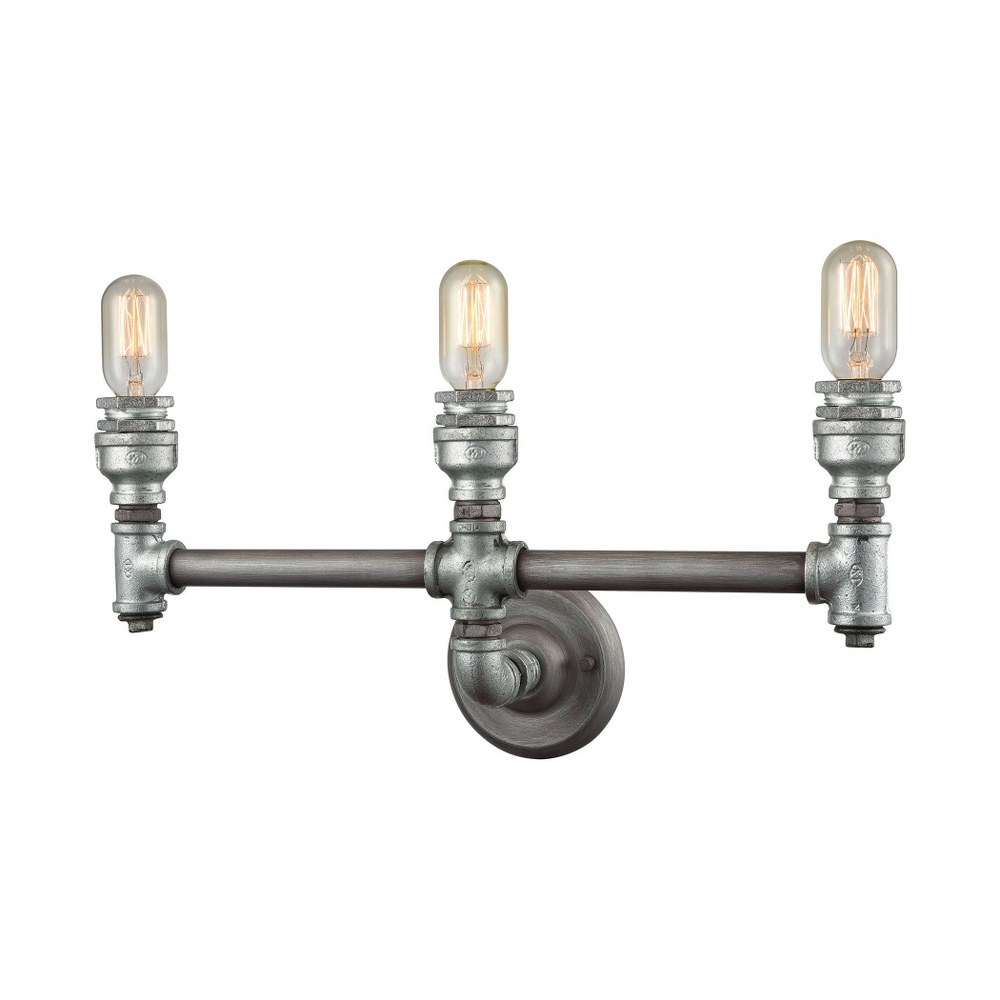 Elk Lighting-10684/3-Cast Iron Pipe - 3 Light Bath Vanity in Modern/Contemporary Style with Urban and Modern Farmhouse inspirations - 10 Inches tall and 22 inches wide   Weathered Zinc/Zinc Plating Fi