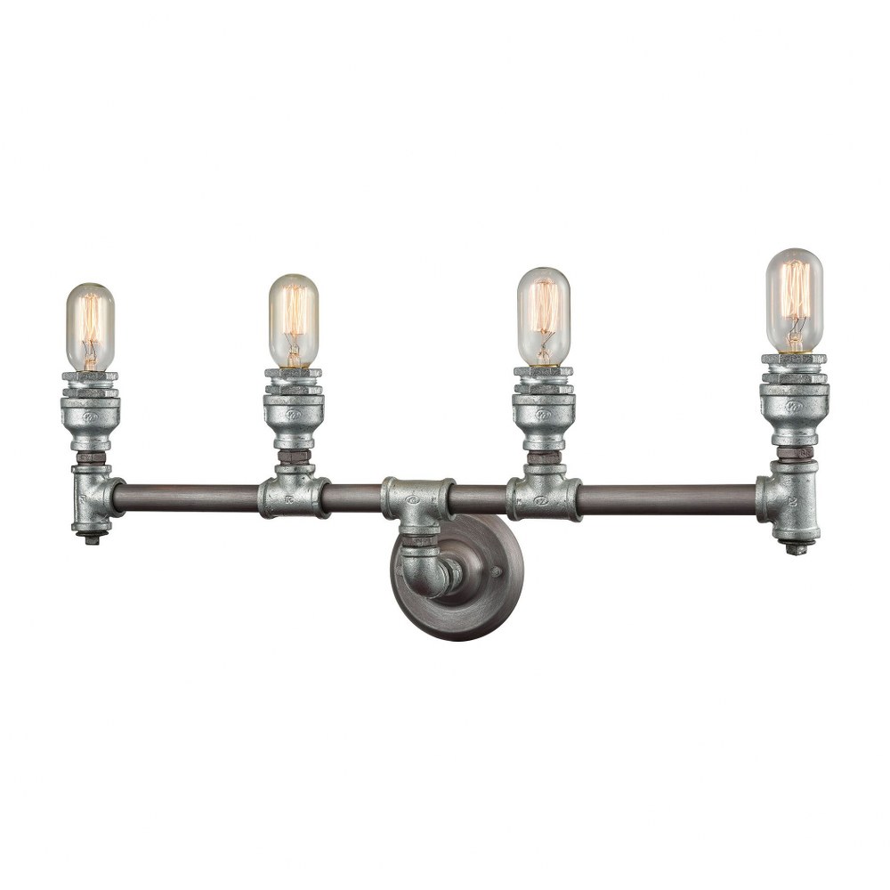 Elk Lighting-10685/4-Cast Iron Pipe - 4 Light Bath Vanity in Modern/Contemporary Style with Urban and Modern Farmhouse inspirations - 10 Inches tall and 28 inches wide   Weathered Zinc/Zinc Plating Fi