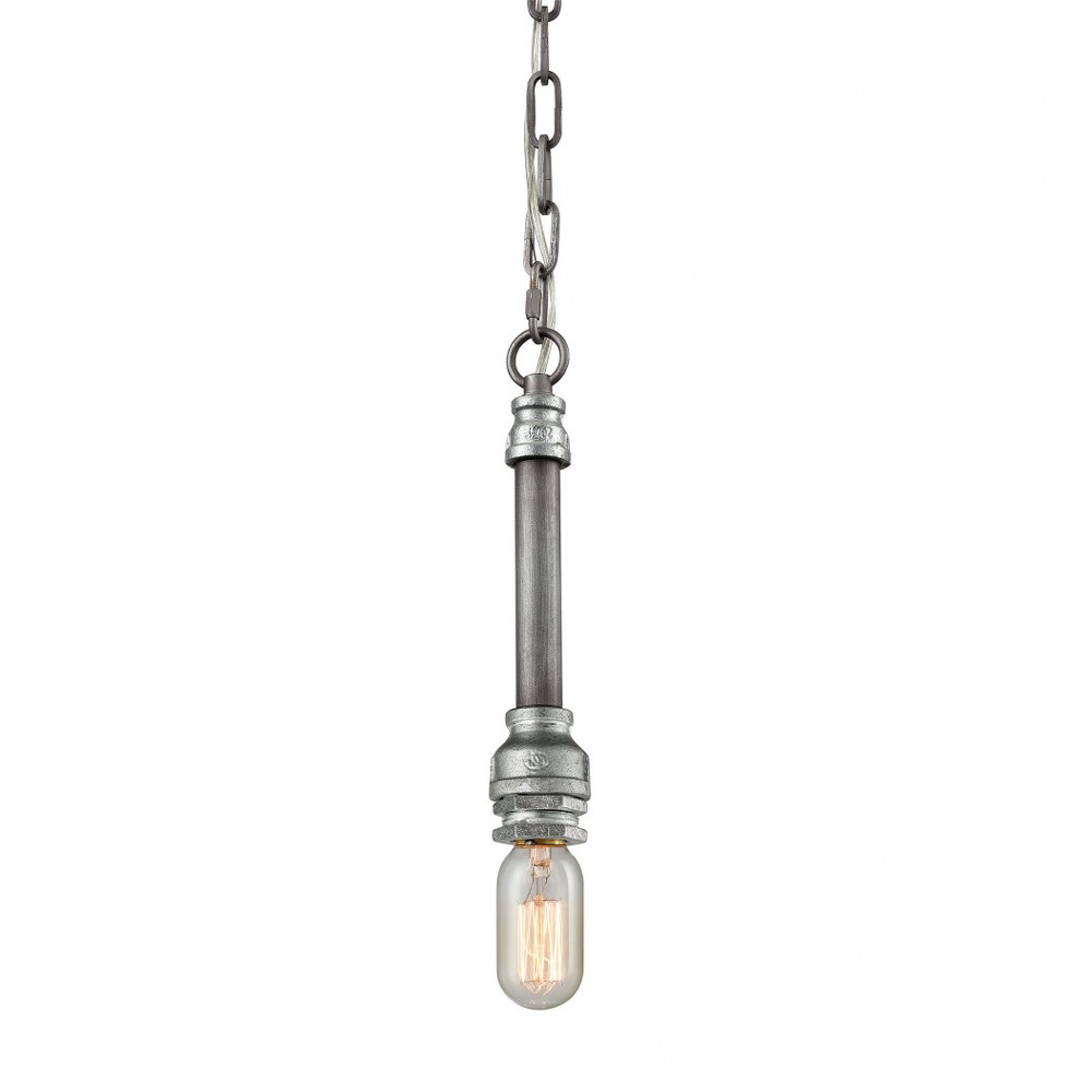 Elk Lighting-10688/1-Cast Iron Pipe - 1 Light Mini Pendant in Modern/Contemporary Style with Urban and Modern Farmhouse inspirations - 12 Inches tall and 2 inches wide   Weathered Zinc/Zinc Plating Fi