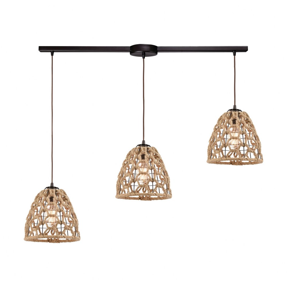 Elk Lighting-10709/3L-Coastal Inlet - 3 Light Linear Mini Pendant in Transitional Style with Coastal and Modern Farmhouse inspirations - 10 Inches tall and 36 inches wide   Oil Rubbed Bronze Finish wi