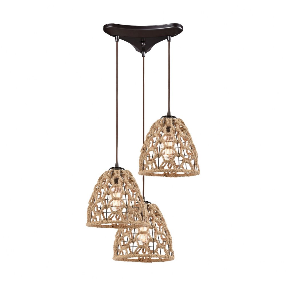 Elk Lighting-10709/3-Coastal Inlet - 3 Light Triangular Mini Pendant in Transitional Style with Coastal and Modern Farmhouse inspirations - 10 by 12 inches wide   Oil Rubbed Bronze Finish with Natural