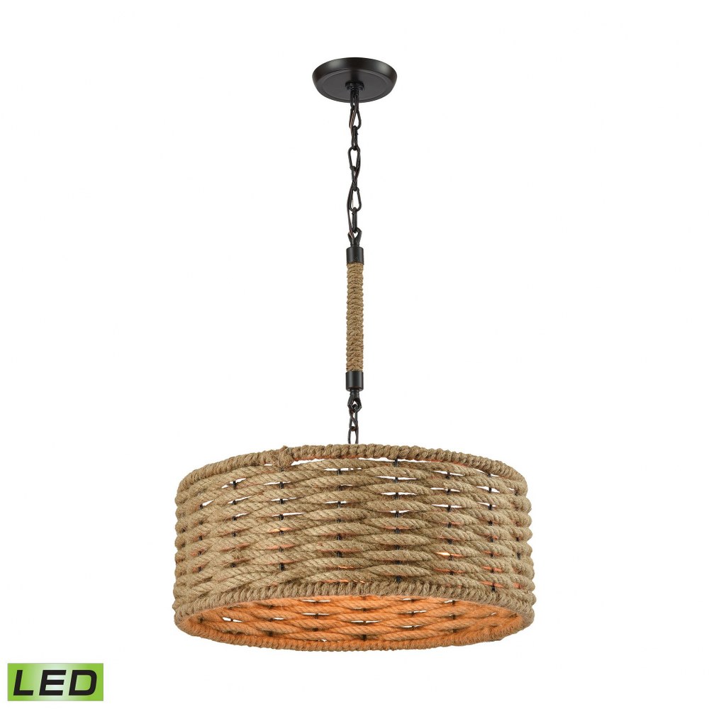 Elk Lighting-10711/3-LED-Weaverton - 28.5W 3 LED Chandelier in Transitional Style with Coastal/Beach and Modern Farmhouse inspirations - 8 Inches tall and 19 inches wide   Oil Rubbed Bronze Finish wit