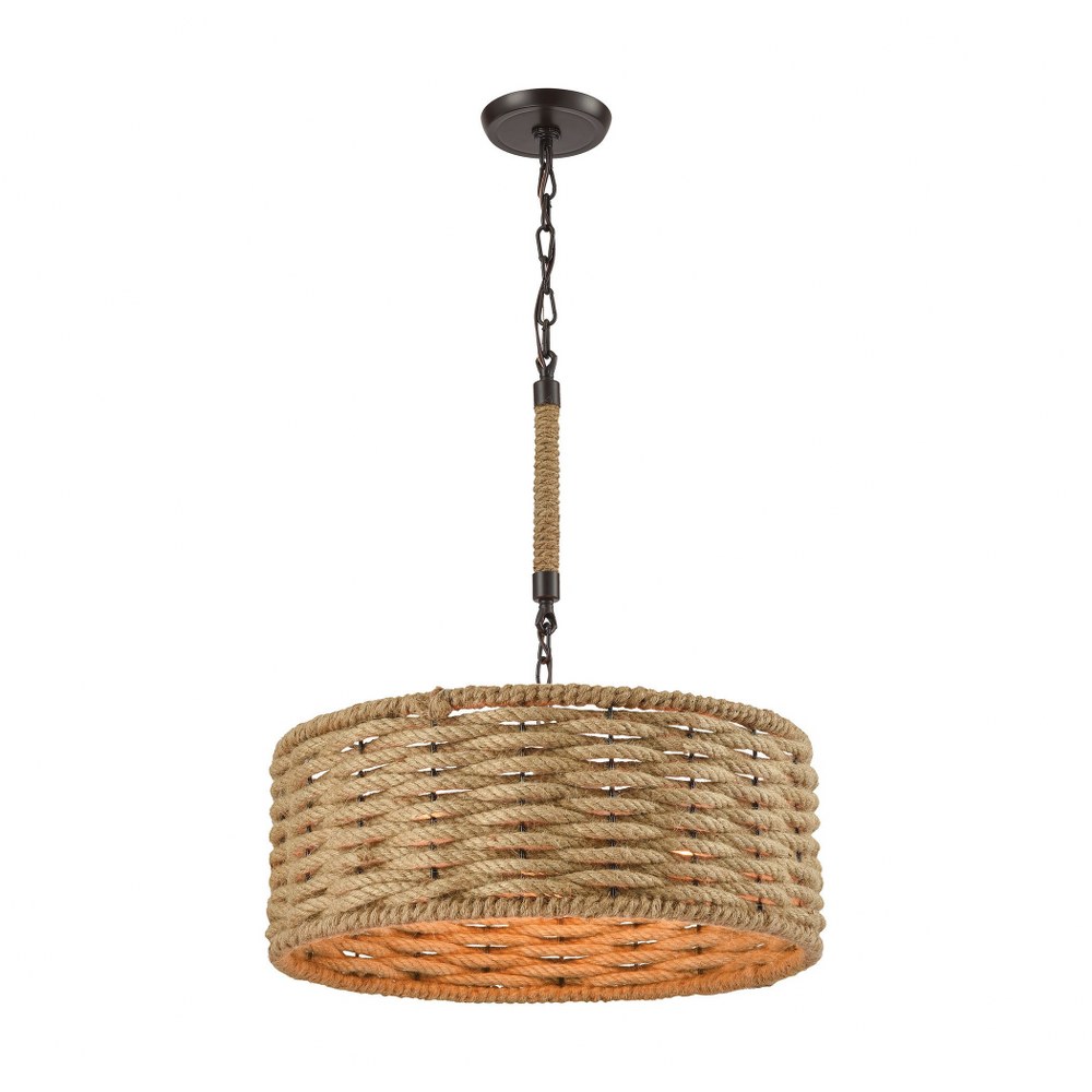 Elk Lighting-10711/3-Weaverton - 3 Light Chandelier in Transitional Style with Coastal/Beach and Modern Farmhouse inspirations - 8 Inches tall and 19 inches wide   Oil Rubbed Bronze Finish with Natura