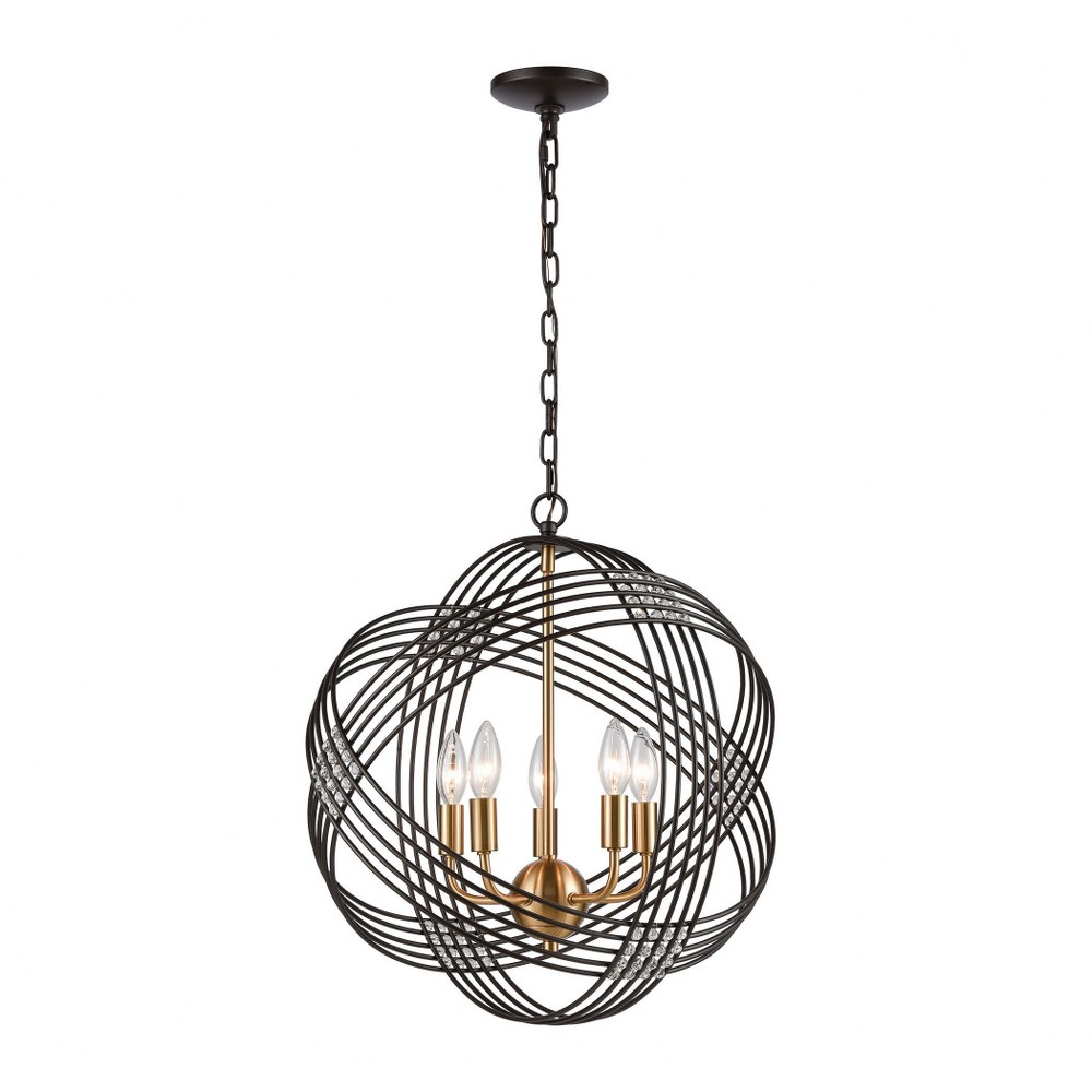 Elk Lighting-11193/5-Concentric - 5 Light Pendant in Modern/Contemporary Style with Mid-Century and Art Deco inspirations - 21 Inches tall and 19 inches wide   Oil Rubbed Bronze/Satin Brass Finish wit