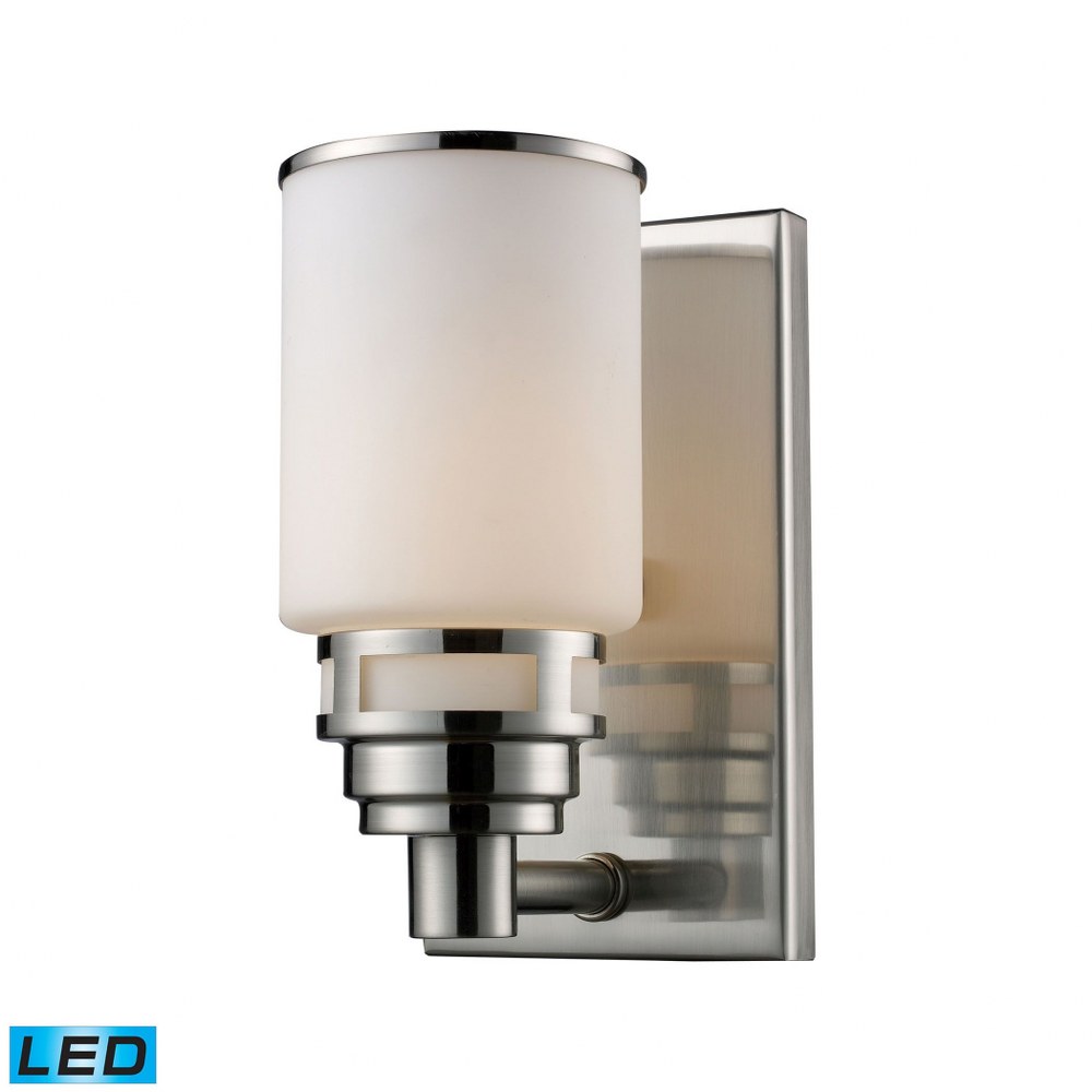 Elk Lighting-11264/1-LED-Bryant - 9.5W 1 LED Bath Vanity in Transitional Style with Art Deco and Country/Cottage inspirations - 9 Inches tall and 5 inches wide   Satin Nickel Finish with Opal White Gl