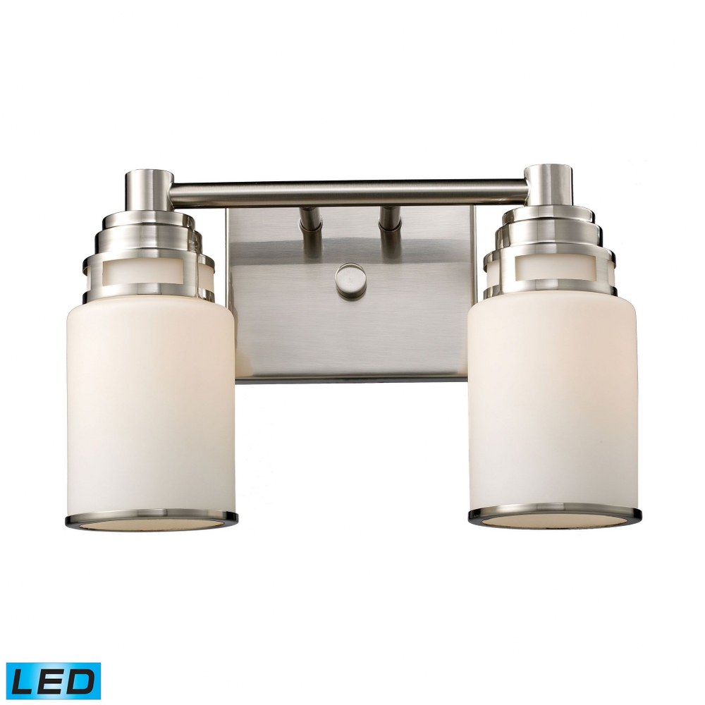 Elk Lighting-11265/2-LED-Bryant - 19W 2 LED Bath Vanity in Transitional Style with Art Deco and Country/Cottage inspirations - 9 Inches tall and 14 inches wide   Satin Nickel Finish with Opal White Gl