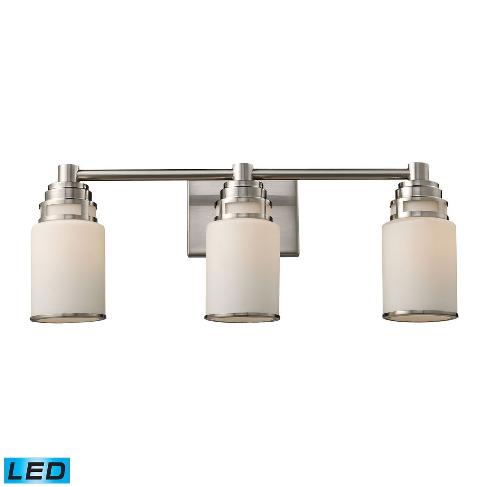 Elk Lighting-11266/3-LED-Bryant - 28.5W 3 LED Bath Vanity in Transitional Style with Art Deco and Country/Cottage inspirations - 9 Inches tall and 23 inches wide   Satin Nickel Finish with Opal White 