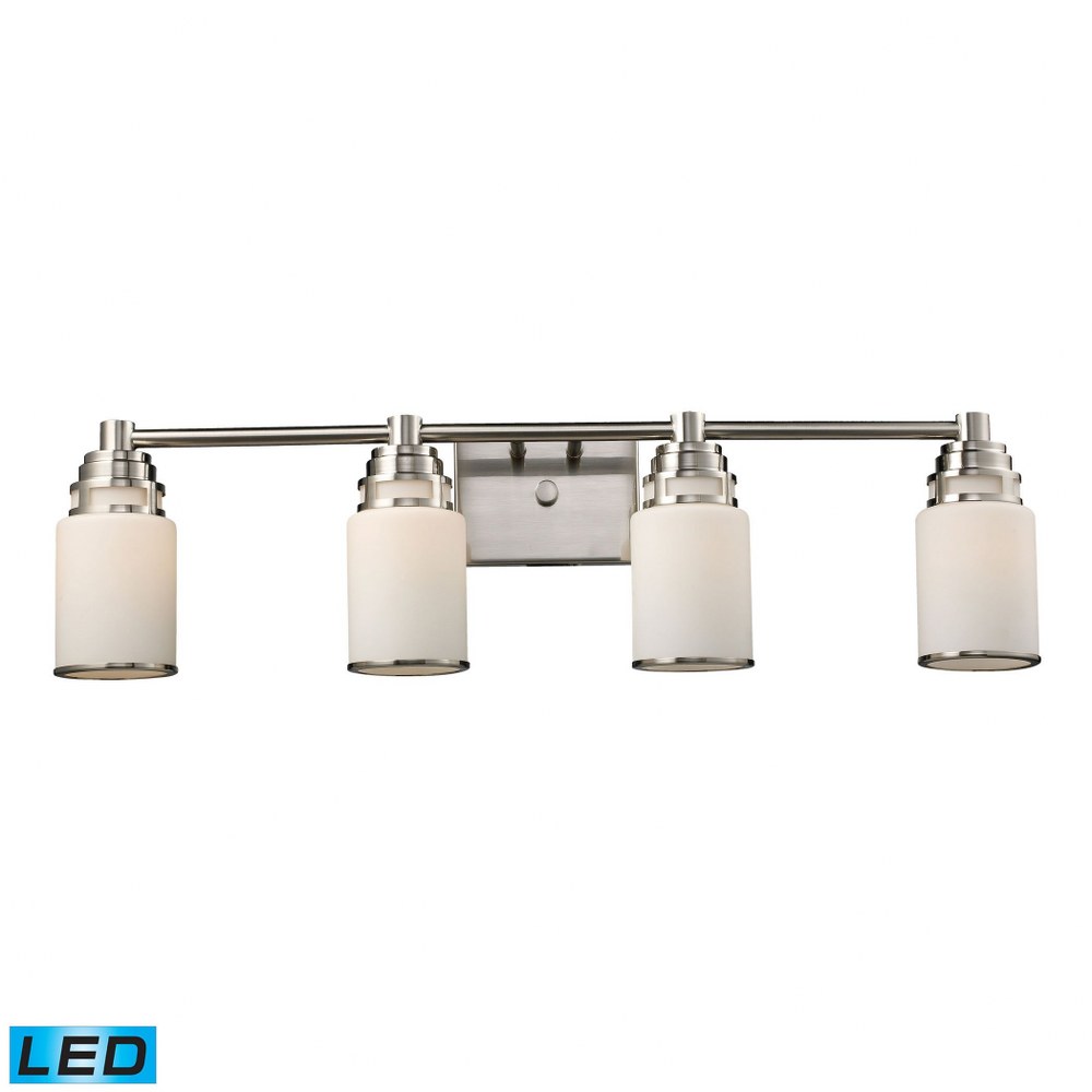 Elk Lighting-11267/4-LED-Bryant - 38W 4 LED Bath Vanity in Transitional Style with Art Deco and Country/Cottage inspirations - 9 Inches tall and 32 inches wide   Satin Nickel Finish with Opal White Gl