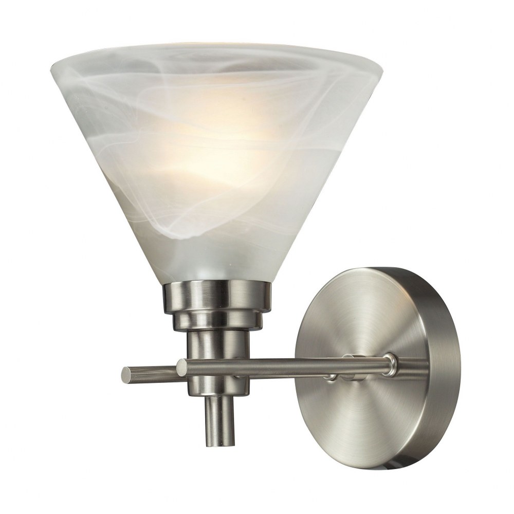 Elk Lighting-11400/1-Pemberton - 1 Light Bath Vanity in Transitional Style with Art Deco and Mission inspirations - 9 Inches tall and 7 inches wide   Brushed Nickel Finish with White Marbleized Glass