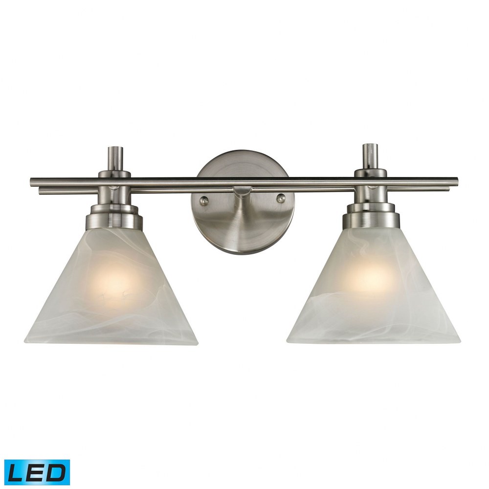 Elk Lighting-11401/2-LED-Pemberton - 2 Light Bath Bar in Transitional Style with Art Deco and Mission inspirations - 9 Inches tall and 18 inches wide   Brushed Nickel Finish with Water Glass