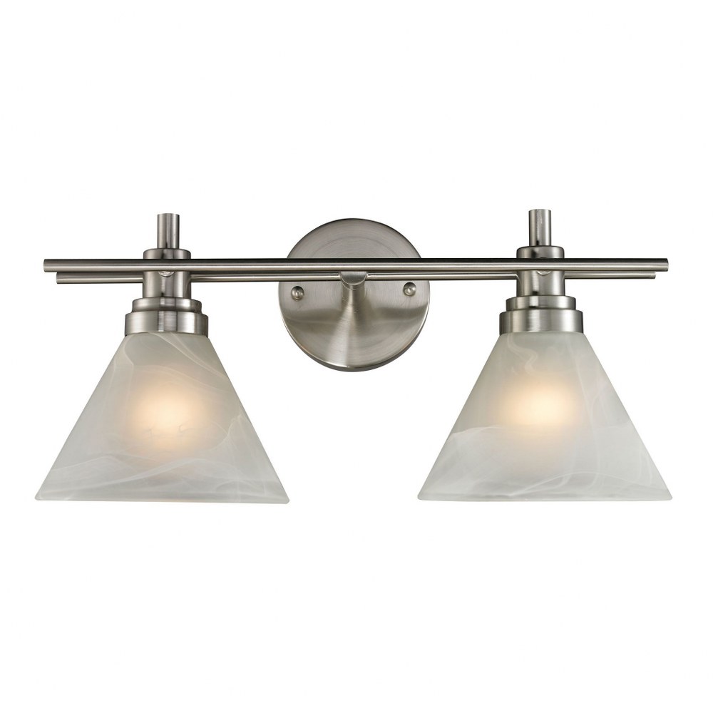 Elk Lighting-11401/2-Pemberton - 2 Light Bath Vanity in Transitional Style with Art Deco and Mission inspirations - 9 Inches tall and 18 inches wide   Brushed Nickel Finish With White Marbleized Glass