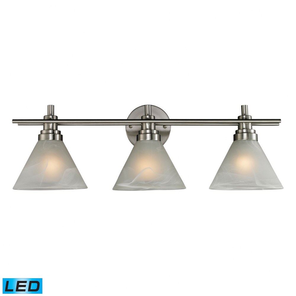 Elk Lighting-11402/3-LED-Pemberton - 28.5W 3 LED Bath Vanity in Transitional Style with Art Deco and Mission inspirations - 9 Inches tall and 26 inches wide   Brushed Nickel Finish with White Marbleiz