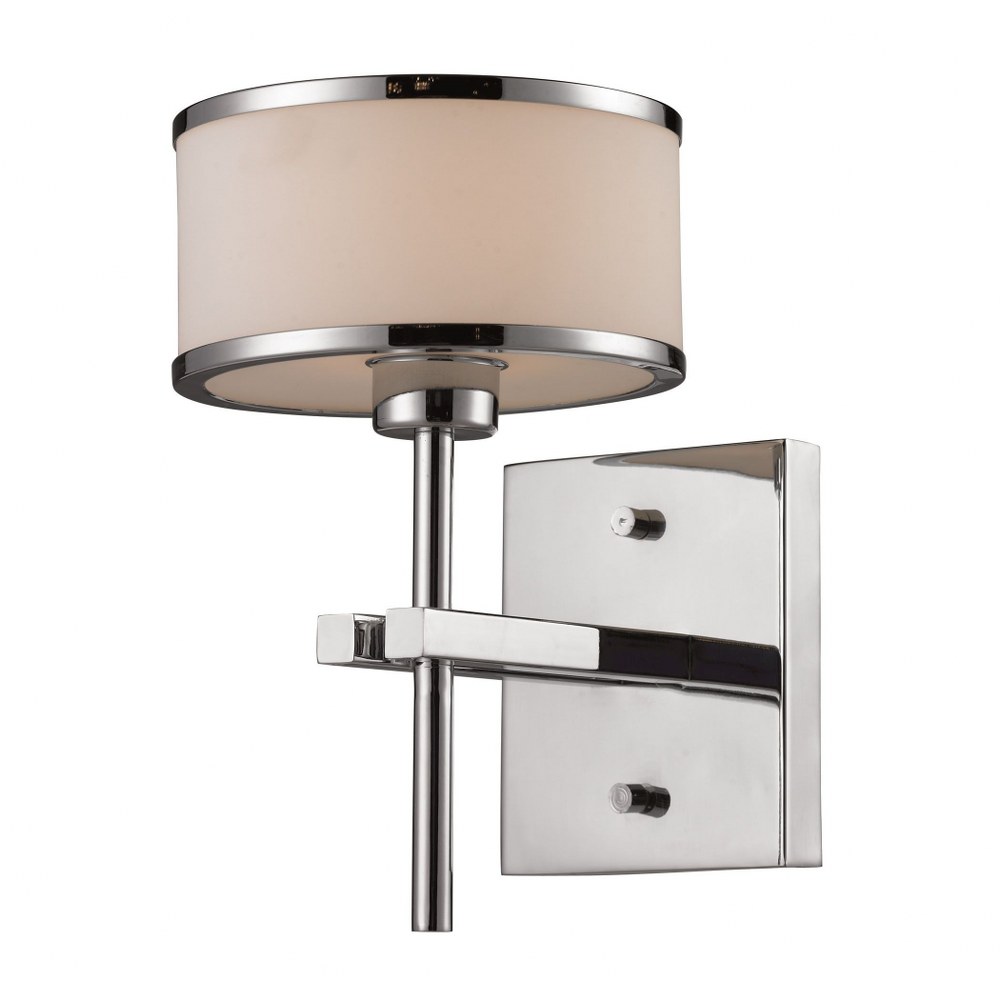 Elk Lighting-11415/1-Utica - 1 Light Bath Vanity in Transitional Style with Art Deco and Luxe/Glam inspirations - 10 Inches tall and 6 inches wide   Polished Chrome Finish with White Blown Glass