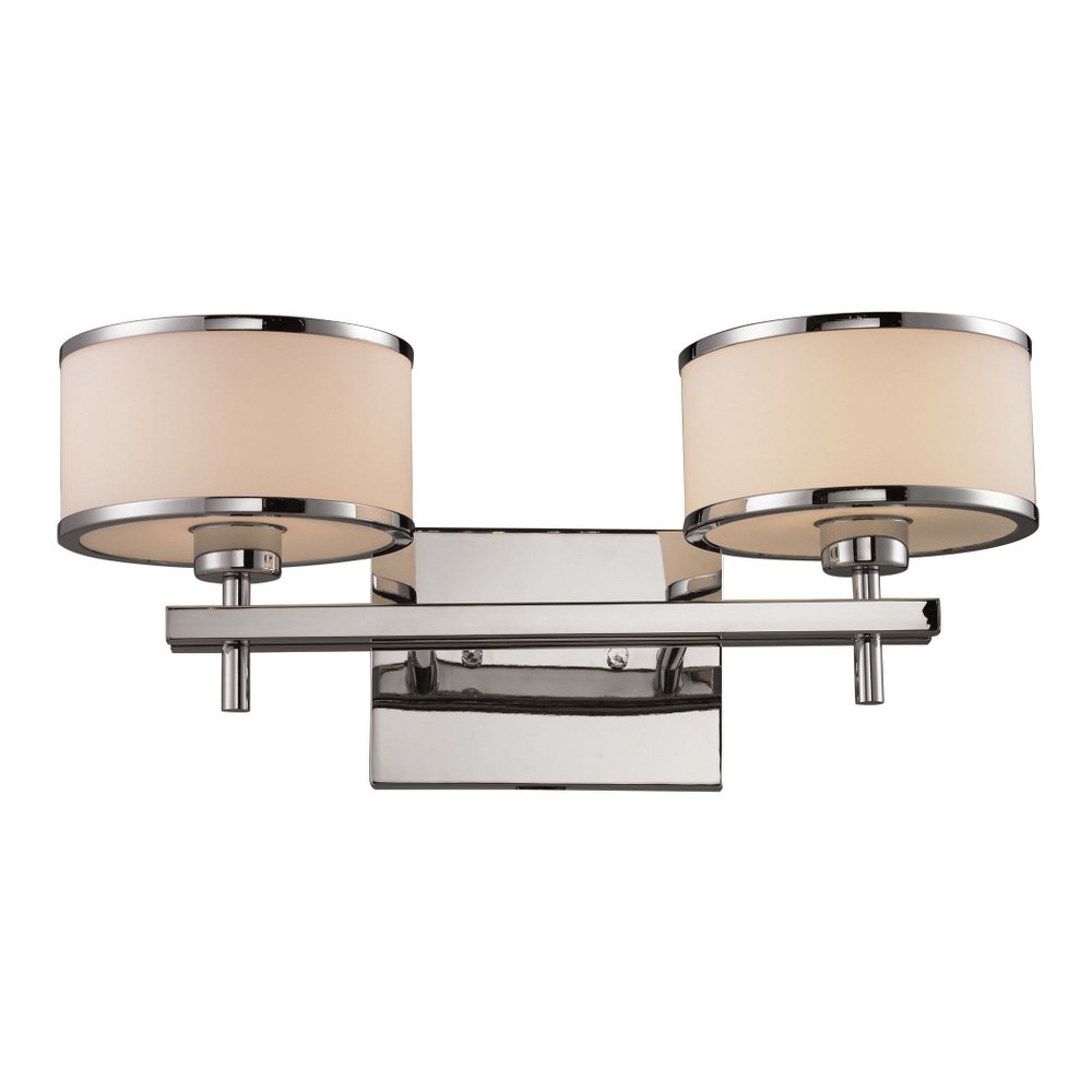 Elk Lighting-11416/2-Utica - 2 Light Bath Vanity in Transitional Style with Art Deco and Luxe/Glam inspirations - 8 Inches tall and 18 inches wide   Polished Chrome Finish with White Blown Glass