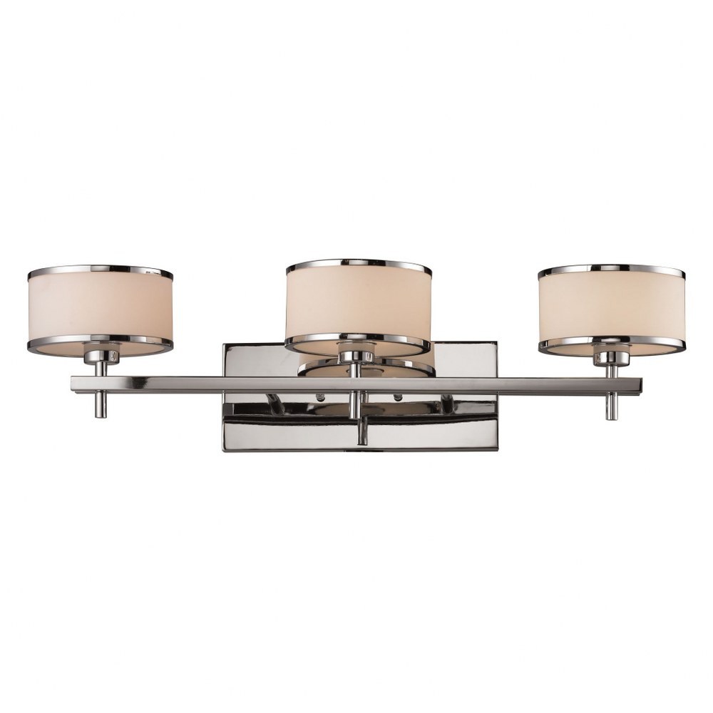 Elk Lighting-11417/3-Utica - 3 Light Bath Vanity in Transitional Style with Art Deco and Luxe/Glam inspirations - 8 Inches tall and 29 inches wide   Polished Chrome Finish with White Blown Glass