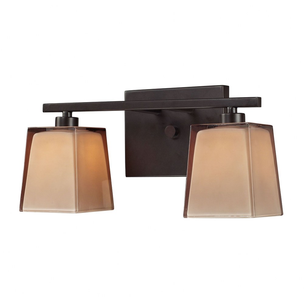 Elk Lighting-11437/2-Serenity - 2 Light Bath Vanity in Transitional Style with Asian and Southwestern inspirations - 7 Inches tall and 13 inches wide   Oiled Bronze Finish with Amber Glass