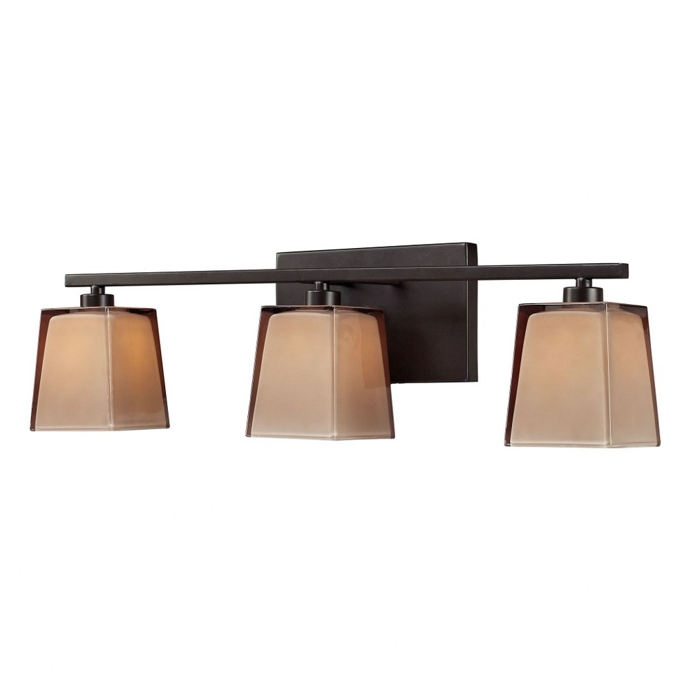 Elk Lighting-11438/3-Serenity - 3 Light Bath Vanity in Transitional Style with Asian and Southwestern inspirations - 7 Inches tall and 23 inches wide   Oiled Bronze Finish with Amber Glass
