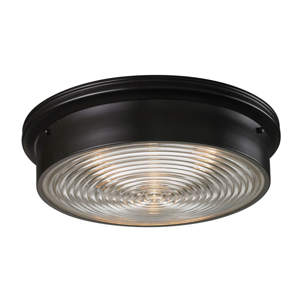 Elk Lighting-11453/3-Chadwick - 3 Light Flush Mount in Transitional Style with Urban/Industrial and Art Deco inspirations - 5 Inches tall and 15 inches wide   Oiled Bronze Finish with Frosted Glass