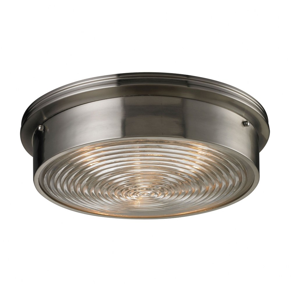 Elk Lighting-11463/3-Chadwick - 3 Light Flush Mount in Transitional Style with Urban/Industrial and Art Deco inspirations - 5 Inches tall and 15 inches wide   Brushed Nickel Finish with Frosted Glass