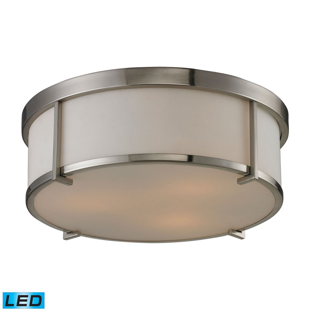Elk Lighting-11465/3-LED-15 28.5W 3 LED Flush Mount in Transitional Style with Urban/Industrial and Art Deco inspirations - 5 Inches tall and 15 inches wide   Brushed Nickel Finish with Opal White Gla