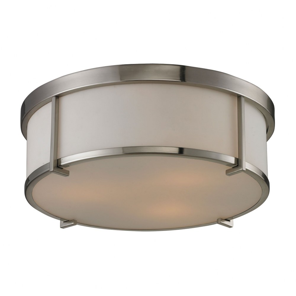 Elk Lighting-11465/3-Bryant - 3 Light Flush Mount in Transitional Style with Urban/Industrial and Art Deco inspirations - 5 Inches tall and 15 inches wide   Brushed Nickel Finish with Opal White Glass