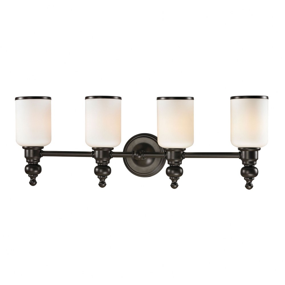 Elk Lighting-11593/4-Bristol Way - 4 Light Bath Vanity in Traditional Style with Victorian and Country/Cottage inspirations - 10 Inches tall and 29 inches wide   Oil Rubbed Bronze Finish with Opal Whi