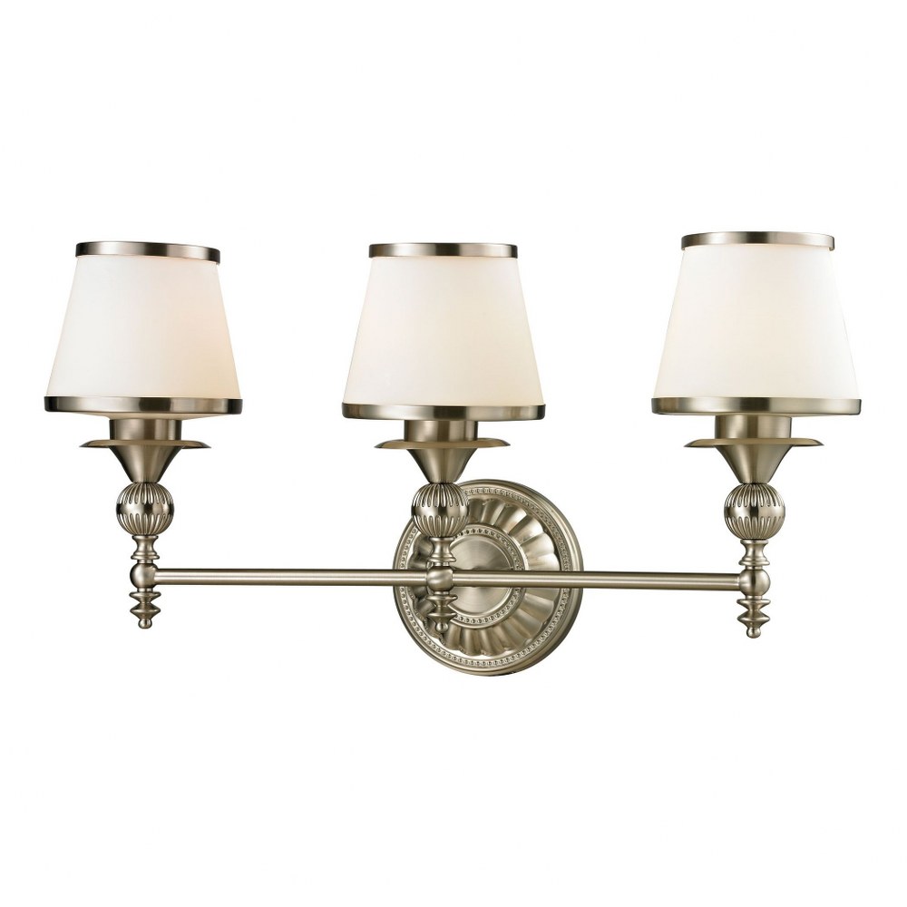 Elk Lighting-11602/3-Smithfield - 3 Light Bath Vanity in Traditional Style with Victorian and Country/Cottage inspirations - 13 Inches tall and 25 inches wide   Brushed Nickel Finish with Opal White B