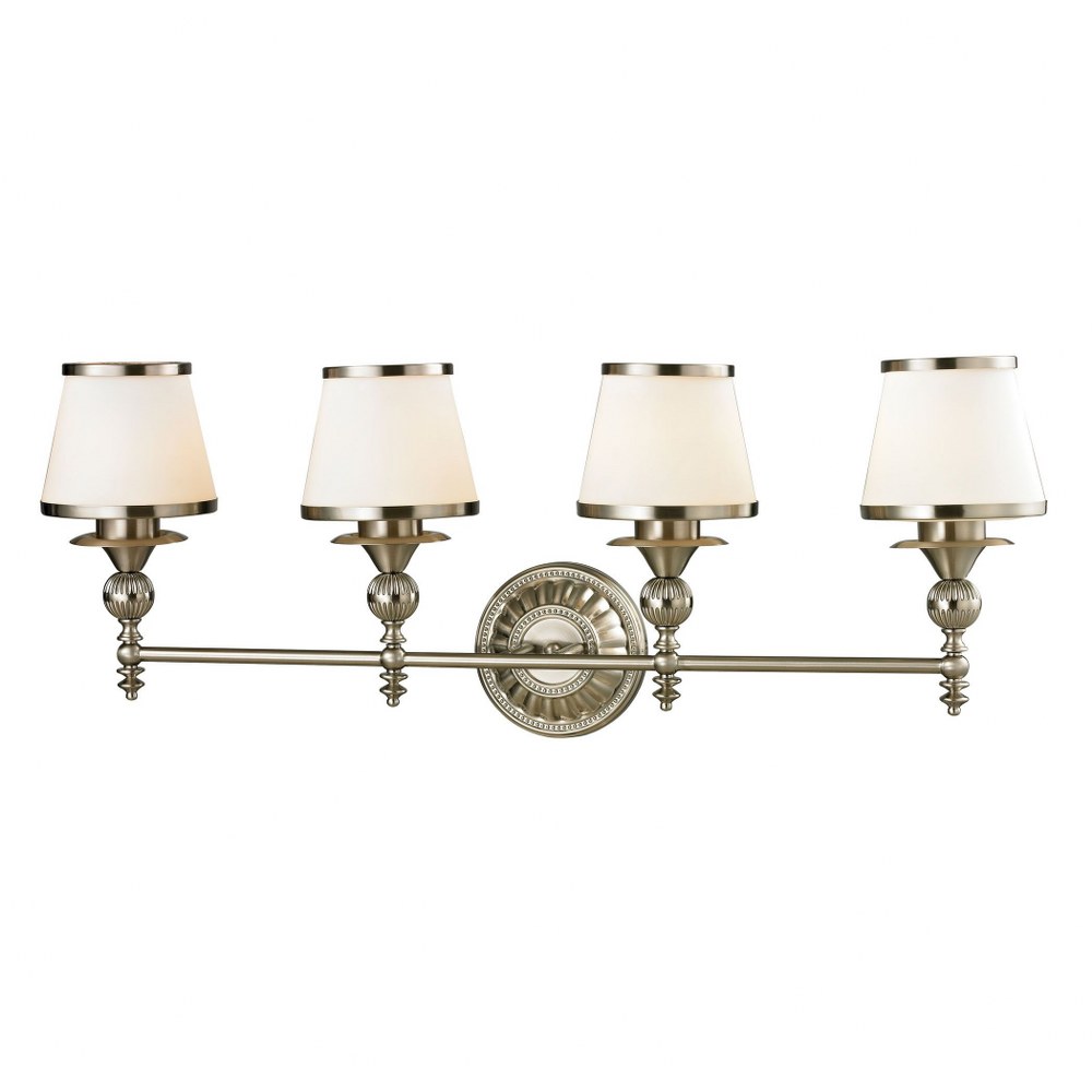 Elk Lighting-11603/4-Smithfield - 4 Light Bath Vanity in Traditional Style with Victorian and Country/Cottage inspirations - 13 Inches tall and 34 inches wide   Brushed Nickel Finish with Opal White B