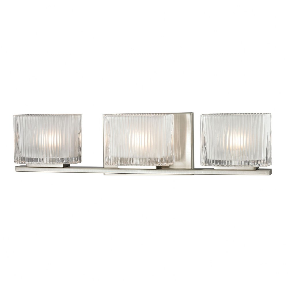 Elk Lighting-11632/3-Chiseled Glass - 3 Light Bath Vanity in Modern/Contemporary Style with Art Deco and Luxe/Glam inspirations - 5 Inches tall and 20 inches wide   Brushed Nickel Finish with Chiseled