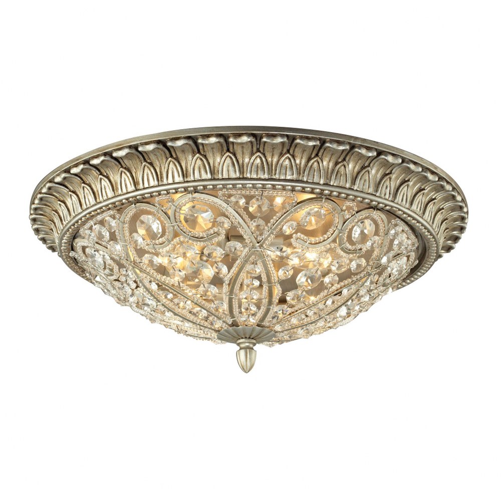 Elk Lighting-11694/4-Andalusia - 4 Light Flush Mount in Traditional Style with Victorian and Luxe/Glam inspirations - 6 Inches tall and 17 inches wide   Aged Silver Finish with Bead Strand Glass with 