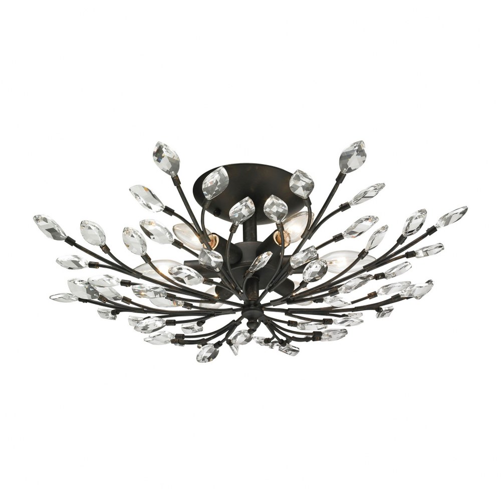 Elk Lighting-11772/6-Crystal Branches - 6 Light Semi-Flush Mount in Traditional Style with French Country and Nature inspirations - 8 Inches tall and 24 inches wide   Burnt Bronze Finish