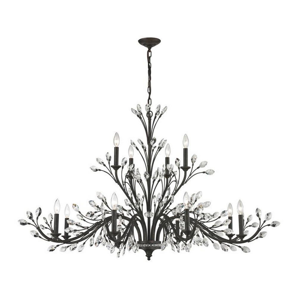 Elk Lighting-11777/8+4-Crystal Branches - 12 Light Chandelier in Traditional Style with French Country and Nature/Organic inspirations - 31 Inches tall and 52 inches wide   Burnt Bronze Finish with Cl