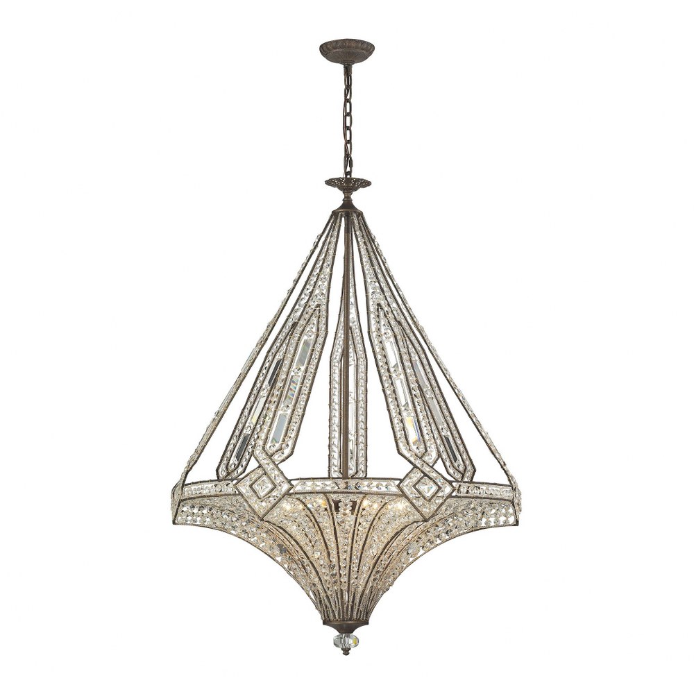 Elk Lighting-11784/7-Jausten - 7 Light Chandelier in Traditional Style with Victorian and Art Deco inspirations - 43 Inches tall and 30 inches wide   Antique Bronze Finish with Clear Crystal