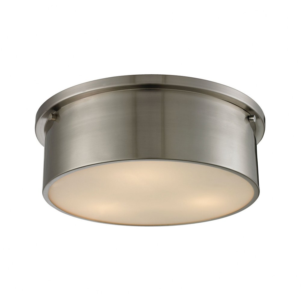 Elk Lighting-11821/3-Simpson - 3 Light Flush Mount in Modern/Contemporary Style with Art Deco and Retro inspirations - 5 Inches tall and 14 inches wide Brushed Nickel  Brushed Nickel Finish with Frost