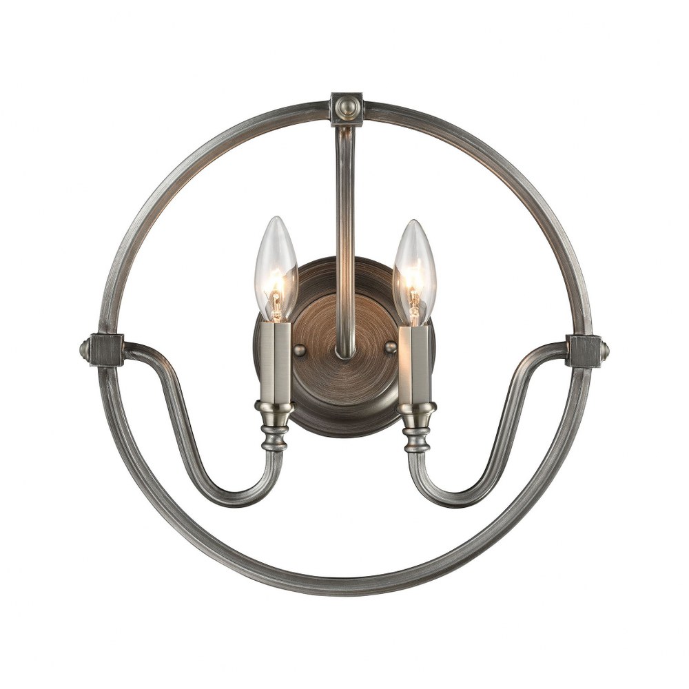 Elk Lighting-11840/2-Stanton - 2 Light Wall Sconce in Transitional Style with Mid-Century and Country/Cottage inspirations - 14 Inches tall and 15 inches wide   Brushed Nickel/Weathered Zinc Finish