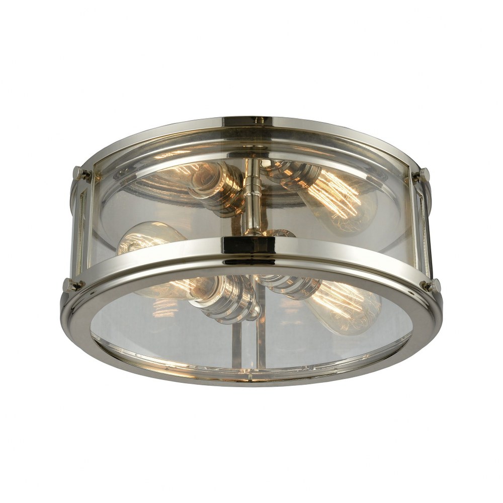 Elk Lighting-11850/2-Coby - 2 Light Flush Mount in Transitional Style with Art Deco and Urban/Industrial inspirations - 5 Inches tall and 13 inches wide Polished Nickel  Brushed Nickel Finish with Cle