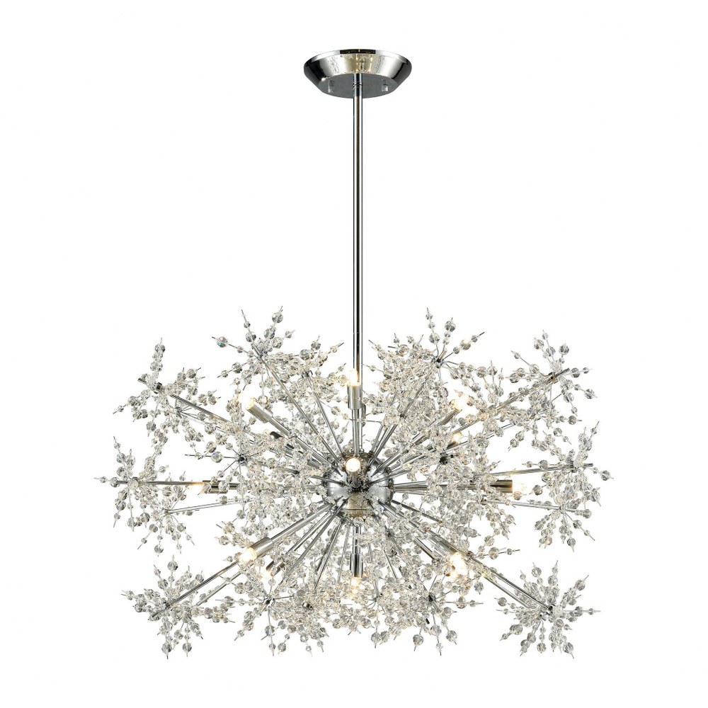 Elk Lighting-11895/15-Snowburst - Fifteen Light Chandelier in Modern Style with Luxe and Mid-Century Modern inspirations - 19 Inches tall and 33 inches wide   Polished Chrome Finish with Clear Crystal