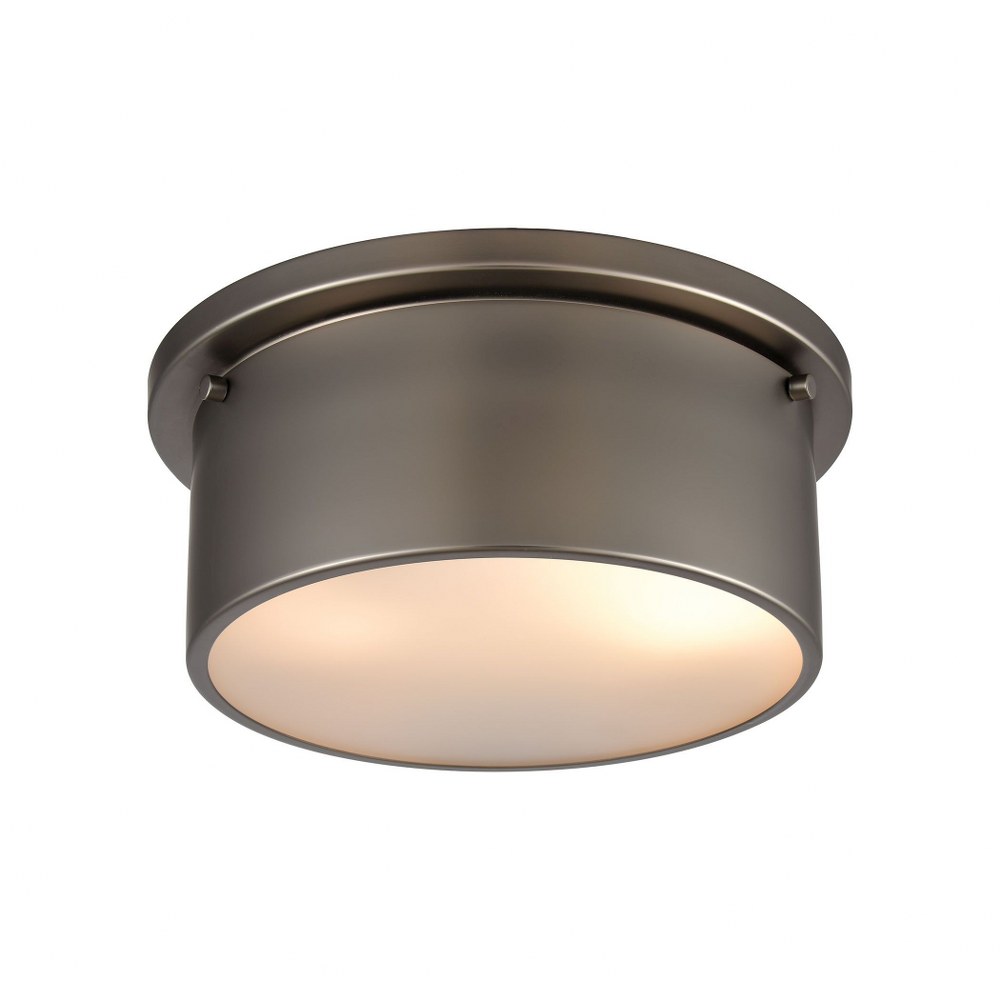 Elk Lighting-12110/2-Two Light Flush Mount in Modern/Contemporary Style with Art Deco and Retro inspirations - 5 Inches tall and 10 inches wide   Black Nickel Finish with Frosted Glass