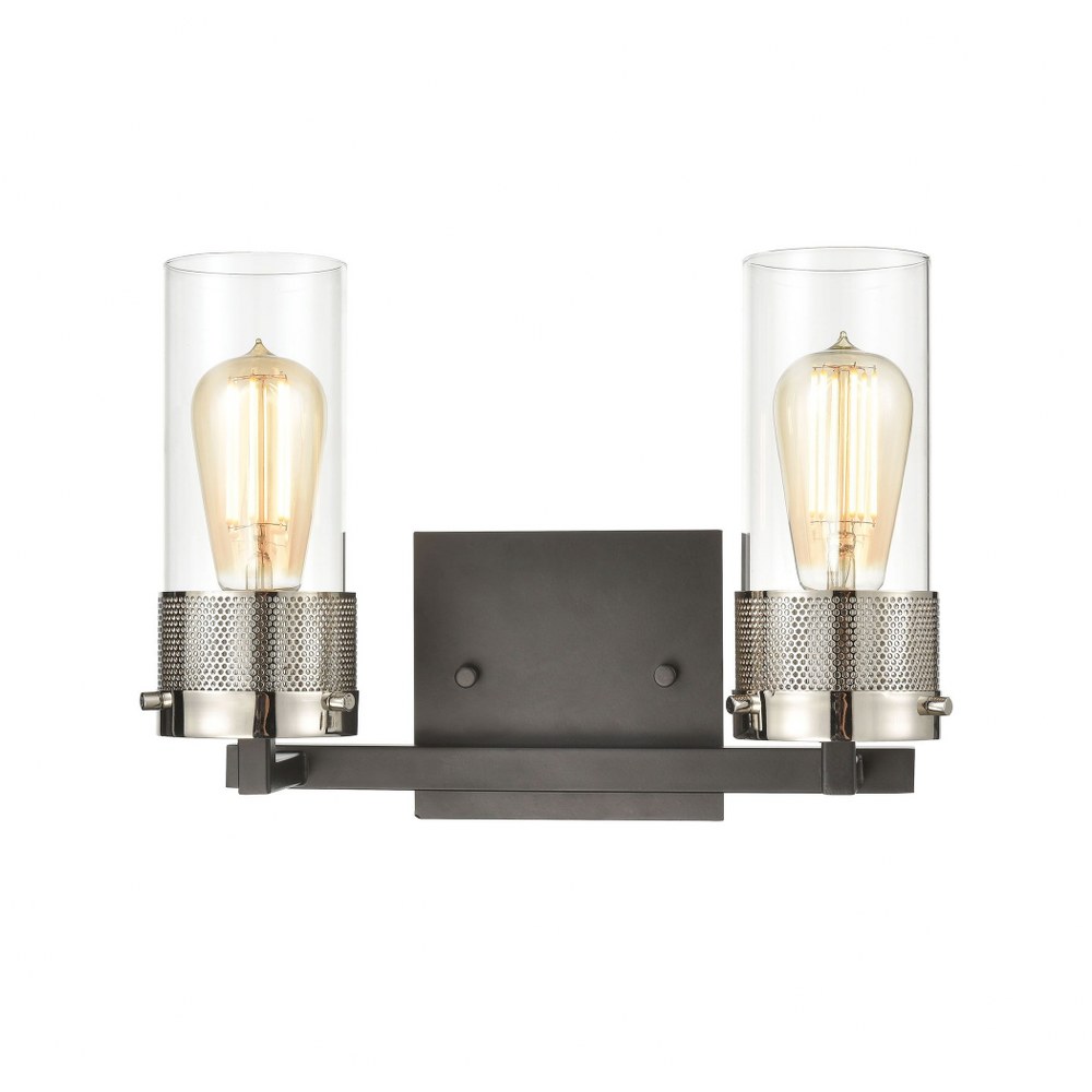 Elk Lighting-12141/2-Bergenline - 2 Light Bath Vanity in Modern/Contemporary Style with Art Deco and Urban/Industrial inspirations - 10 Inches tall and 13 inches wide   Matte Black/Polished Nickel Fin