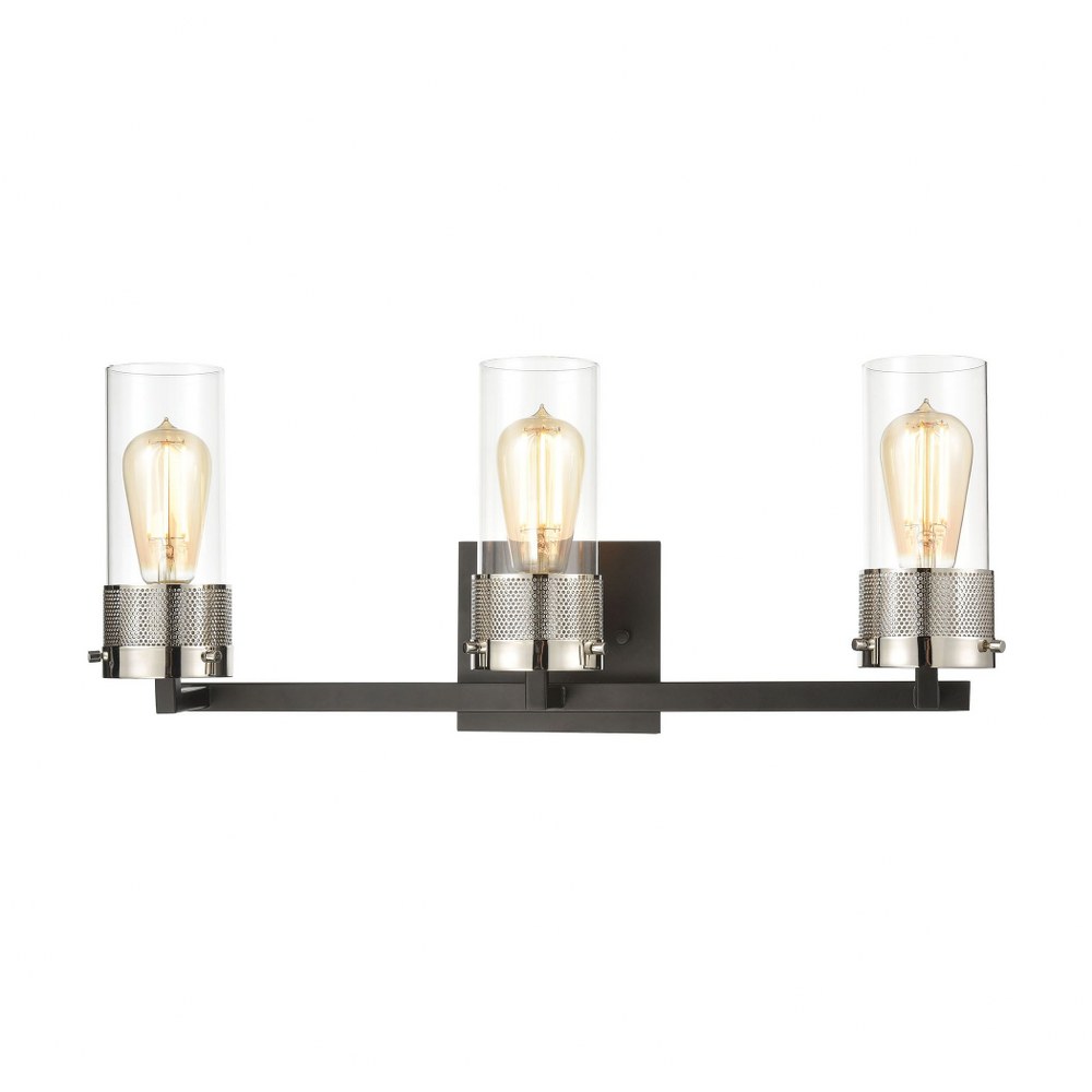 Elk Lighting-12142/3-Bergenline - 3 Light Bath Vanity in Modern/Contemporary Style with Art Deco and Urban/Industrial inspirations - 10 Inches tall and 23 inches wide   Matte Black/Polished Nickel Fin