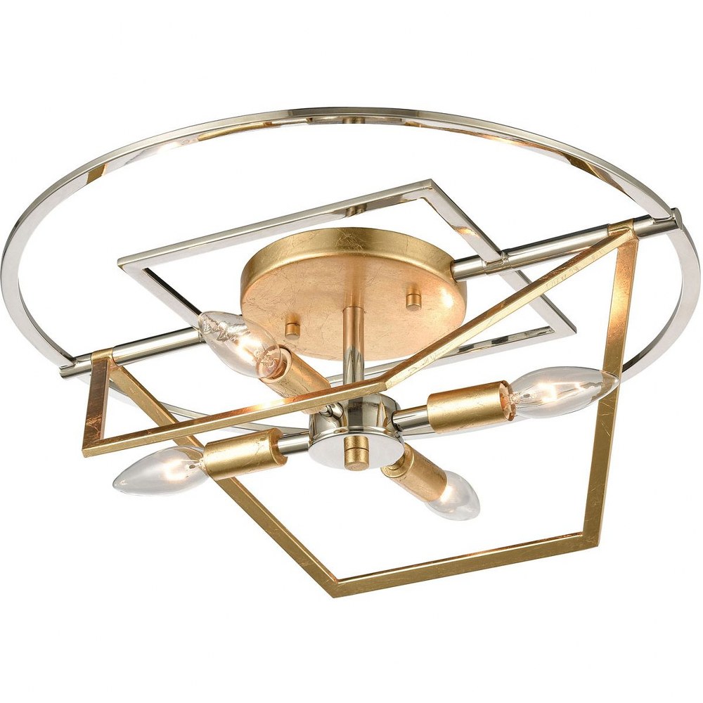 Elk Lighting-12261/4-Geosphere - 4 Light Semi-Flush Mount in Modern Style with Luxe and Mid-Century Modern inspirations - 6 Inches tall and 18 inches wide   Polished Nickel/Parisian Gold Leaf Finish