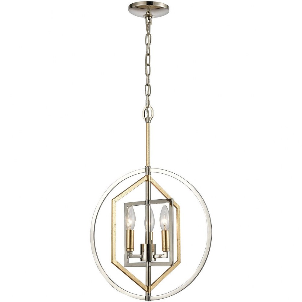 Elk Lighting-12262/3-Geosphere - 3 Light Chandelier in Modern/Contemporary Style with Luxe/Glam and Mid-Century Modern inspirations - 15 Inches tall and 15 inches wide   Polished Nickel/Parisian Gold 