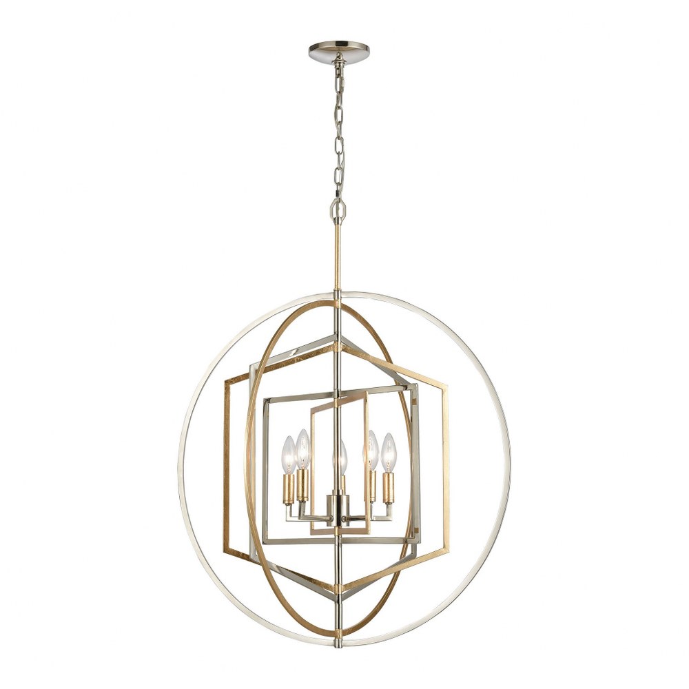 Elk Lighting-12263/5-Geosphere - 5 Light Chandelier in Modern/Contemporary Style with Luxe/Glam and Mid-Century Modern inspirations - 30 Inches tall and 27 inches wide   Polished Nickel/Parisian Gold 