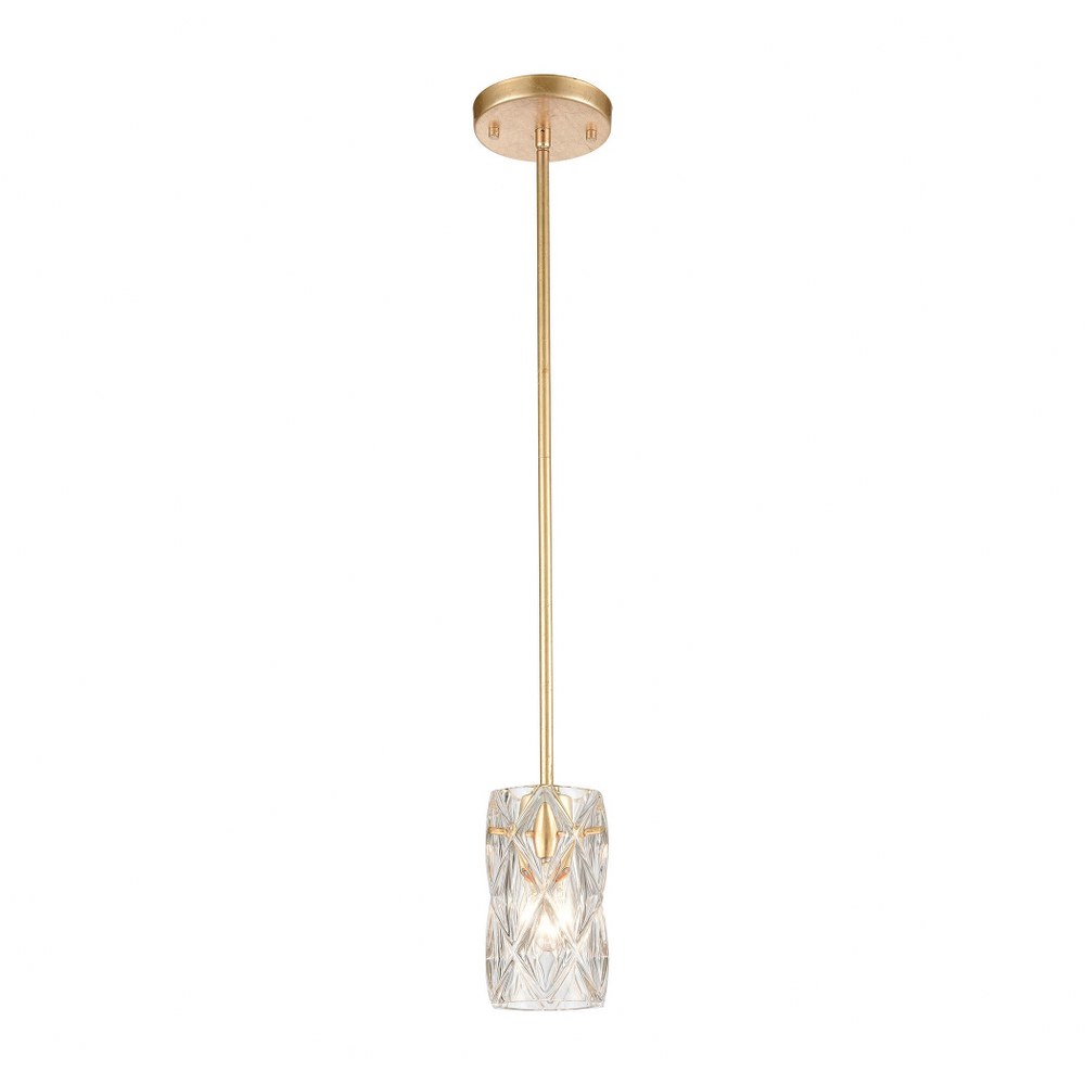 Elk Lighting-12273/1-Jenning - 1 Light Mini Pendant in Modern/Contemporary Style with Luxe/Glam and Art Deco inspirations - 7 Inches tall and 4 inches wide   Parisian Gold Leaf Finish with Clear Cryst
